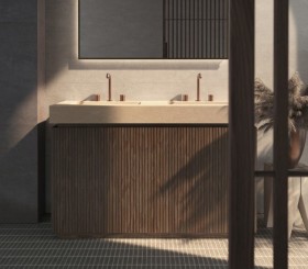 3D Freestanding cabinet with Hi-Macs® worktop - 2 drawers aligned | 3001553