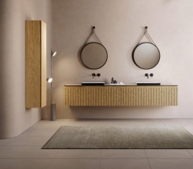 3D Freestanding cabinet with washbasin on worktop - 1/2 drawers aligned | 3001555