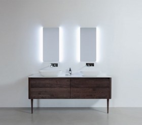 Cambridge Corian® design double basin with oak wood cabinet - 2 Drawers