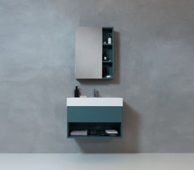 Chelsea Corian® design basin with vanity unit - drawer and shelf