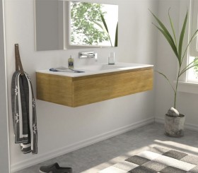 Corian® design basin with oak wood vanity unit - 1 Drawer