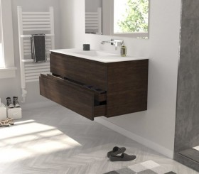 Corian® design basin with oak wood vanity unit - 2 Drawers