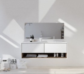 Corian® design basin with vanity unit - 2 drawers and shelf