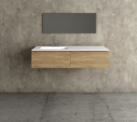 Corian® design basin with oak wood vanity unit - 2 Drawers Aligned