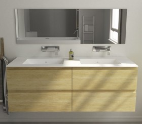Corian® design double basin with oak wood vanity unit - 4 Drawers