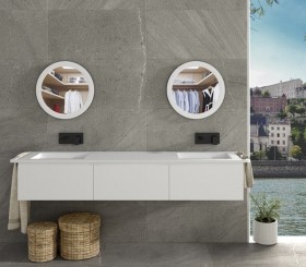 Corian® design double basin with vanity unit - 3 drawers