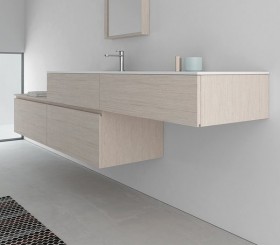 Dublin Corian® design basin with oak wood cabinet - 4 Drawers