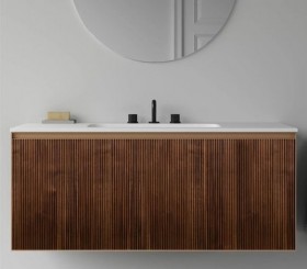 Suspended furniture in natural oak with 3D effect + Corian® basin