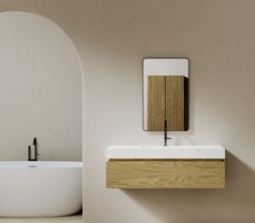Wall-hung oak bathroom furniture with 1 drawer + Corian® countertop