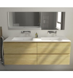 Corian® design double basin with oak wood vanity unit - 4 Drawers