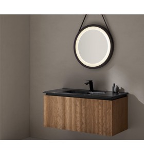 Suspended furniture in natural oak with 3D effect + porcelain sink with marble effect