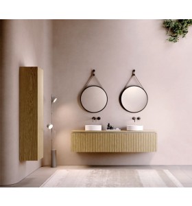 Wall-hung oak cabinet with 3D effect | 2 Drawers + 2 Interiors