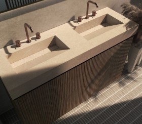 3D Freestanding cabinet with Hi-Macs® worktop - 2 drawers aligned + 4 Internal | 3001553