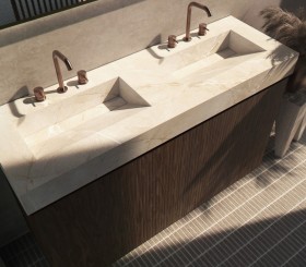 3D Freestanding cabinet with Hi-Macs® worktop - 2 drawers aligned | 3001554 