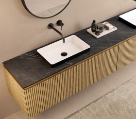 3D Freestanding cabinet with washbasin on worktop - 1/2 drawers aligned | 3001555