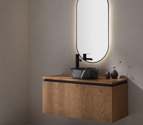 3D Oak Effect Wall-Hung Furniture + Marble Effect Porcelain basin