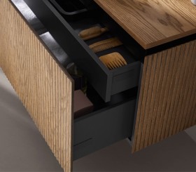 Suspended furniture in natural oak with 3D effect + Corian® basin