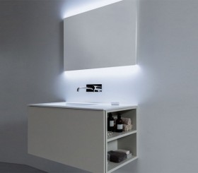 Cardyff Corian® design basin with vanity unit - 1 drawer and 2 recesses