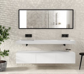 Corian® design double basin with cabinet - 3 drawers