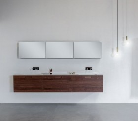 Edimburgo Corian® design double basin with oak wood vanity unit - 3 Drawers