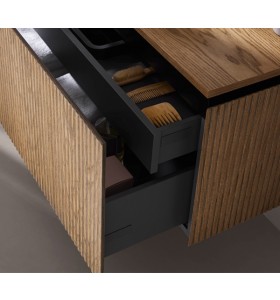 Suspended furniture in natural oak with 3D effect + Corian® basin