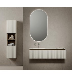 Wall-mounted cabinet in white oak with 3D effect + Corian® basin - 2 Drawers