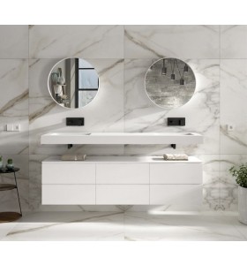 Corian® design double basin with cabinet - 6 drawers
