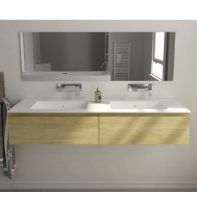 Corian® design double basin with oak wood vanity unit - 2 Drawers aligned