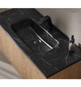 Suspended furniture in natural oak with 3D effect + porcelain sink with marble effect