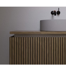 Wall-hung oak cabinet with 3D effect | 2 Drawers + 2 Interiors